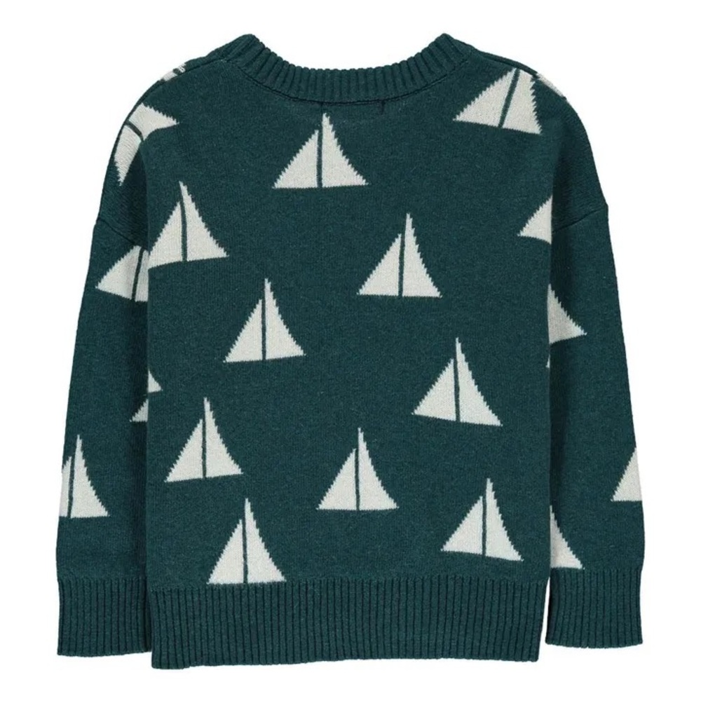 Bobo Choses Green and White Sailboat Sweater